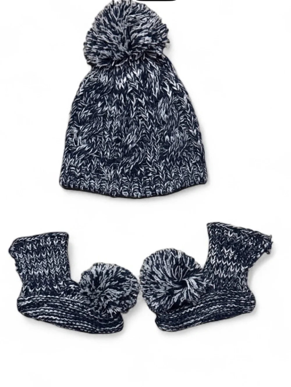 Marled Navy & White Pom Pom Beanie with Matching Booties - Kids
